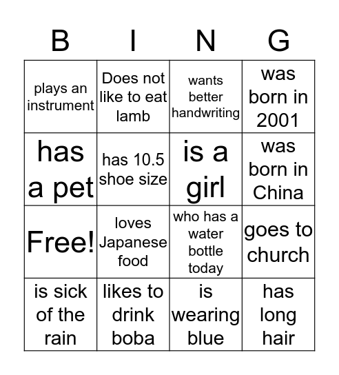 Find someone in periods 3 and 4 who... Bingo Card