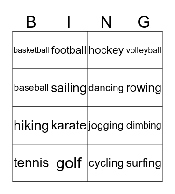 SPORTS Bingo Card