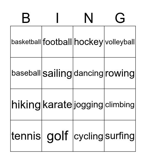 SPORTS Bingo Card