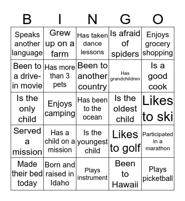 Mingle Bingo! Bingo Card