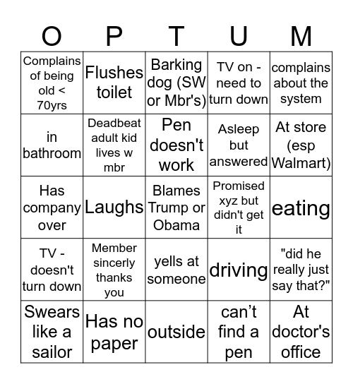 Social Work Phone Bingo Card