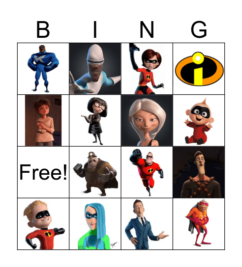 Incredibles 2 Bingo Card