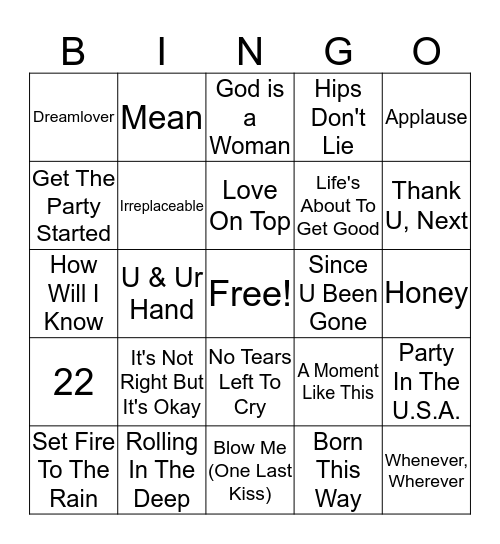 JACKS MUSIC VIDEO BINGO! (Female Artists) Bingo Card