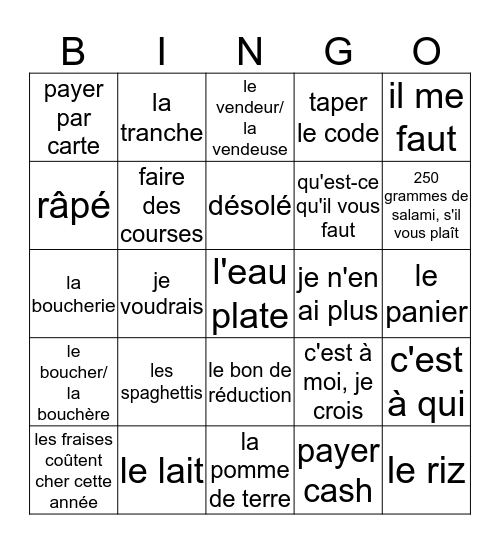 mots dans le vent 3 Bingo Card