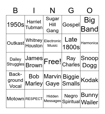 BHM Bingo  Bingo Card