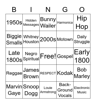 Black History Music Bingo Card