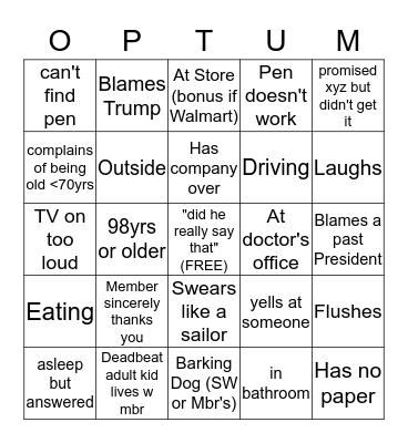Social Work Phone Bingo Card