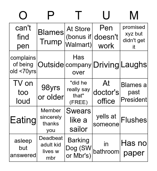 Social Work Phone Bingo Card