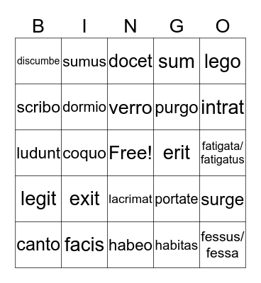 Latin Verbs Bingo Card