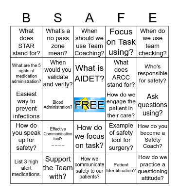 2019 Patient Safety Week March 10-16 Bingo Card
