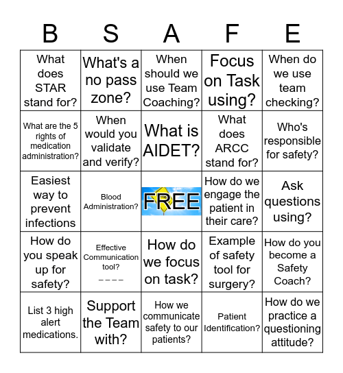 2019 Patient Safety Week March 10-16 Bingo Card