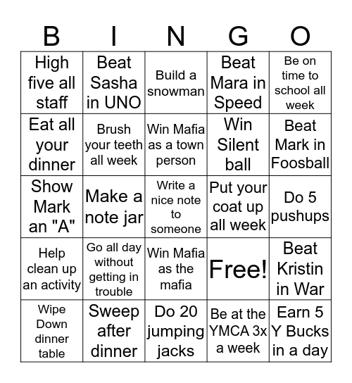 Backpack Bingo Card