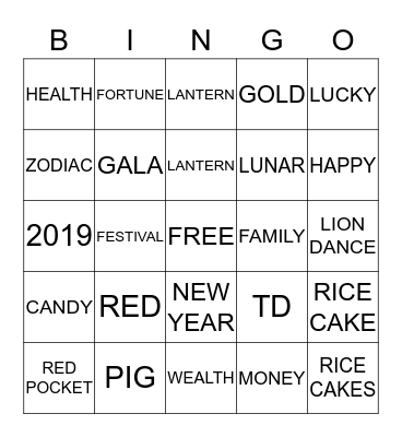 Lunar New Year 2019 Bingo Card