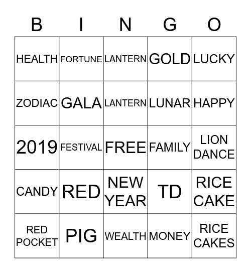 Lunar New Year 2019 Bingo Card