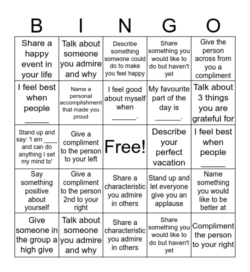 Mindfulness Bingo Card