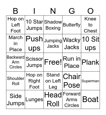 Fitness Bingo Card