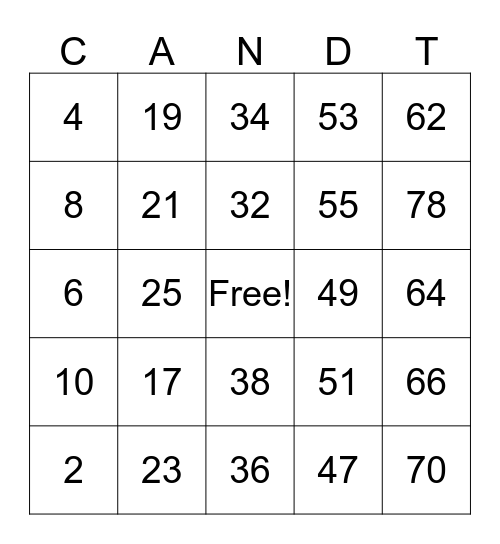 Family Fun Night Bingo Card