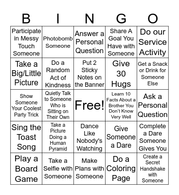 APO Spring Retreat Bingo Card