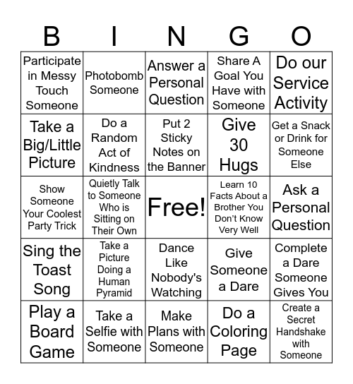APO Spring Retreat Bingo Card