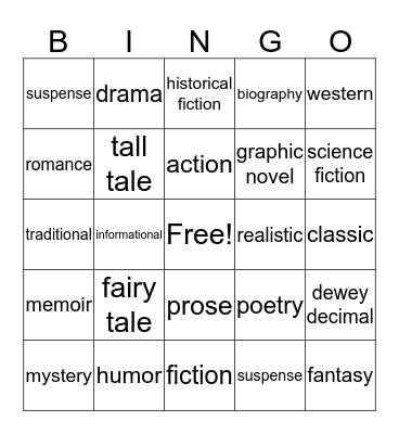 GENRE Bingo Card
