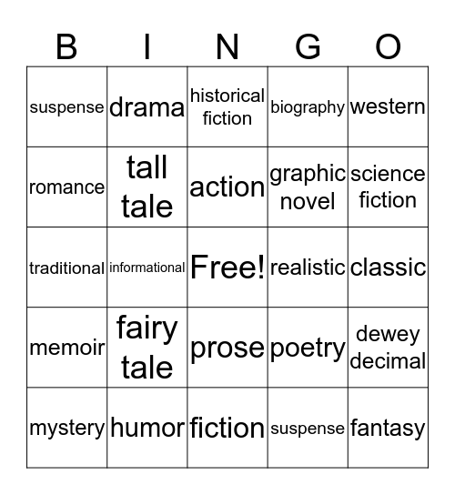 GENRE Bingo Card