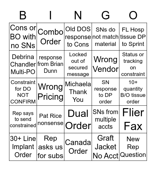 PRMOrder BINGO Card