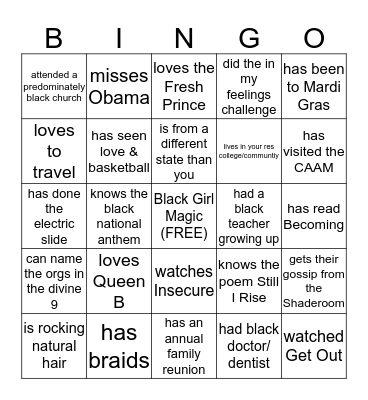 Black Girl Collective: Find Someone Who Bingo Card