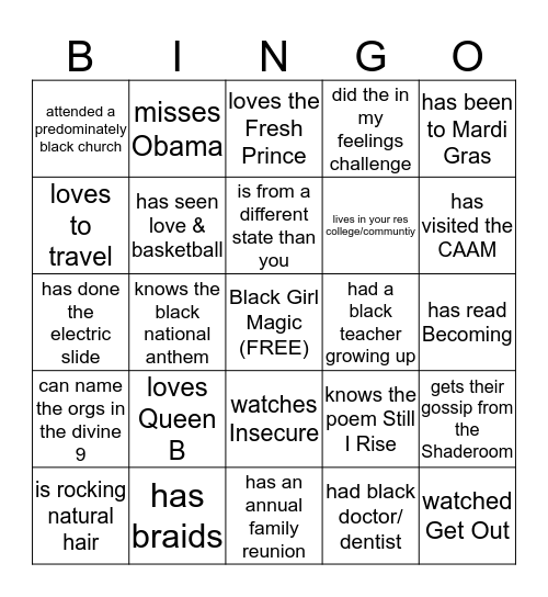 Black Girl Collective: Find Someone Who Bingo Card