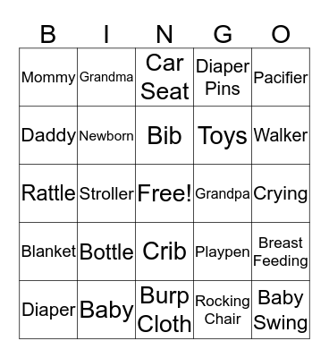 Emily's Baby Shower Bingo Card