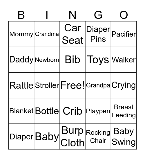 Emily's Baby Shower Bingo Card