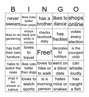 People  Bingo Card