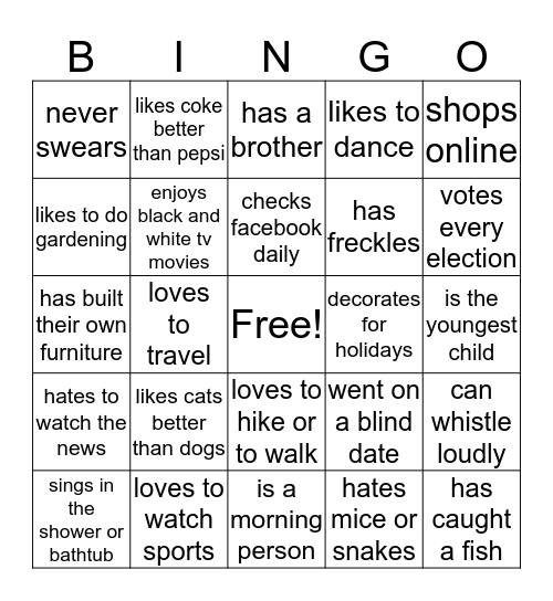 People  Bingo Card