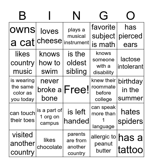 Diversity Bingo Card