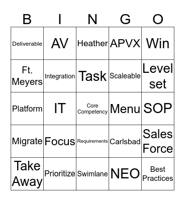 Integration Bingo Card
