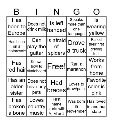 ICEBREAKER BINGO Card