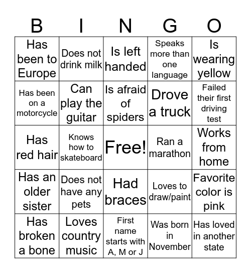 ICEBREAKER BINGO Card
