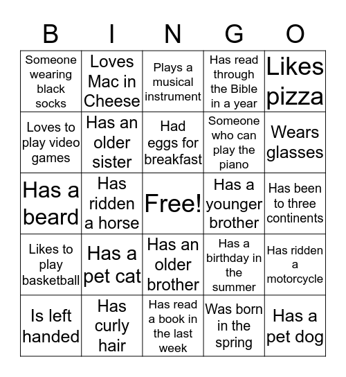 Human Bingo Card