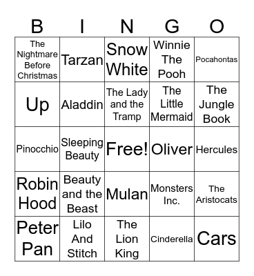 Disney Music Bingo Card