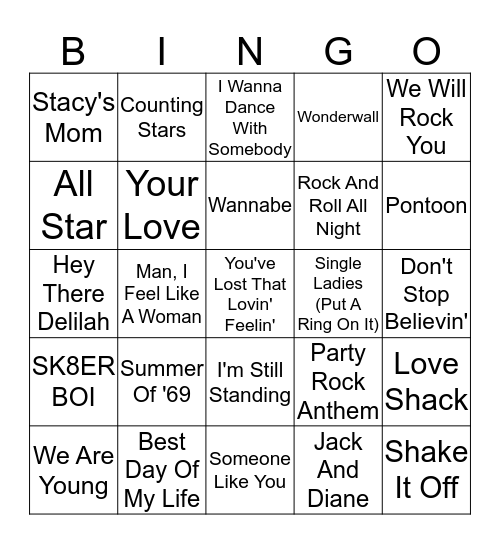 Sing a Long Songs Bingo Card