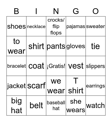 La Ropa Bingo Card