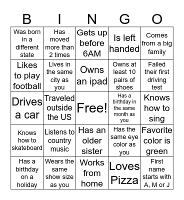 ICEBREAKER BINGO Card