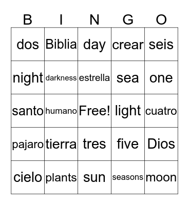 Days of Creation BINGO Card