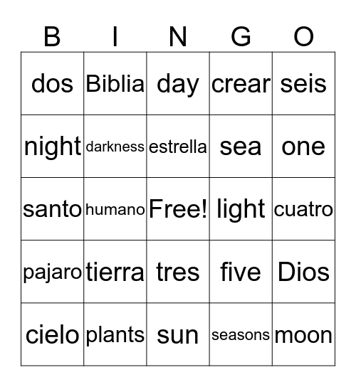 Days of Creation BINGO Card
