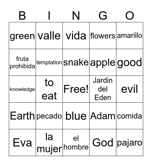 Adam and Eve BINGO Card