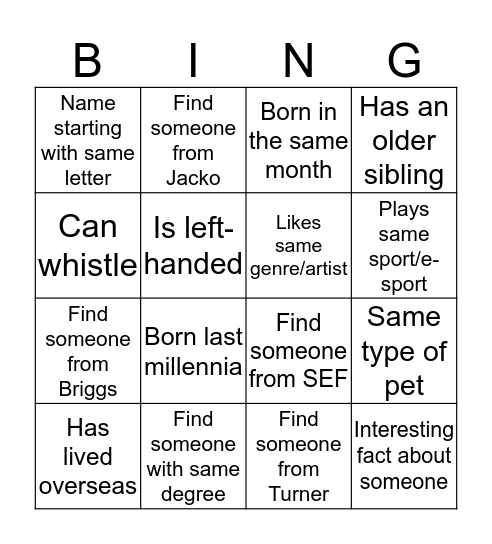 Untitled Bingo Card