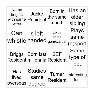 Faculty Friday Bingo Card