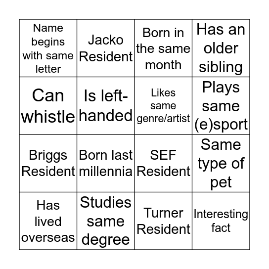 Faculty Friday Bingo Card