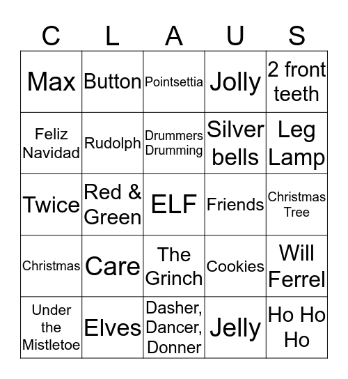 Christmas Bingo Card