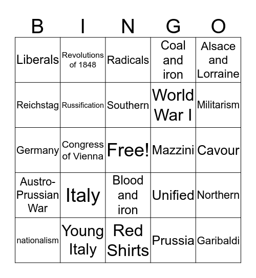 Nationalism Bingo Card