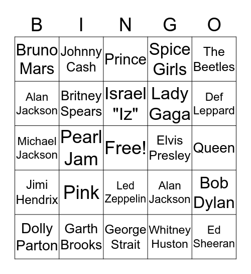 Music Bingo Card
